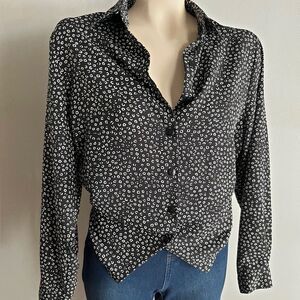 Vintage 90s Black White Abstract Print Blouse Dalmatian Grunge M